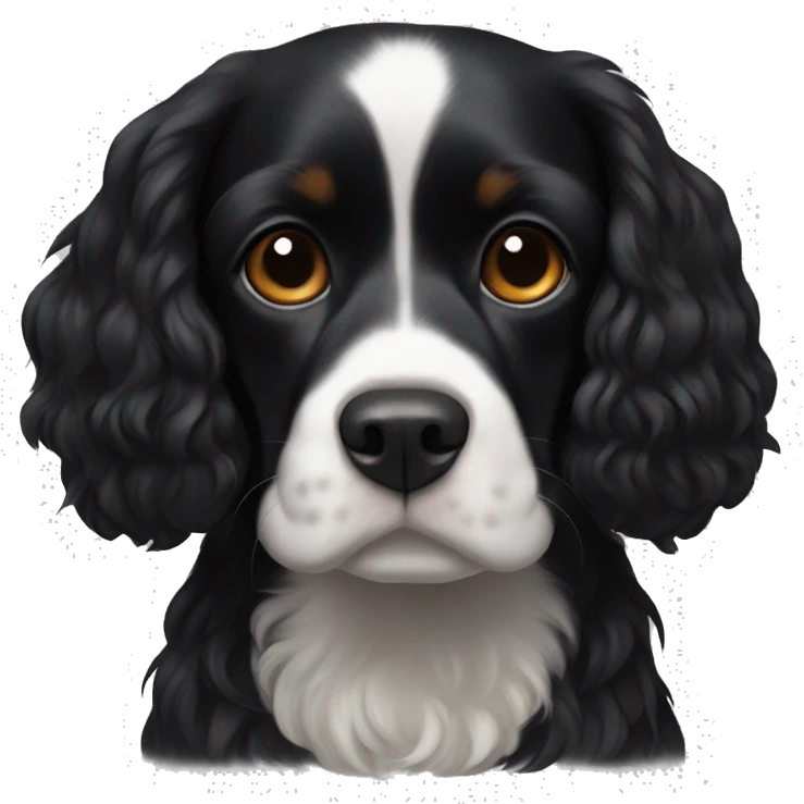Small completely black king spaniel with black fur on face and white stripe on chest emoji