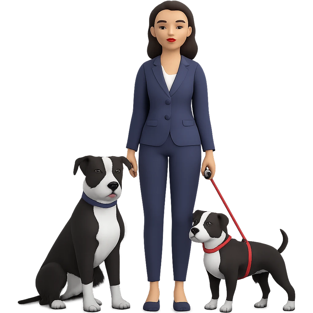 Make the pitbull black and white while keeping the woman and the overall style the same. Remove the background. emoji