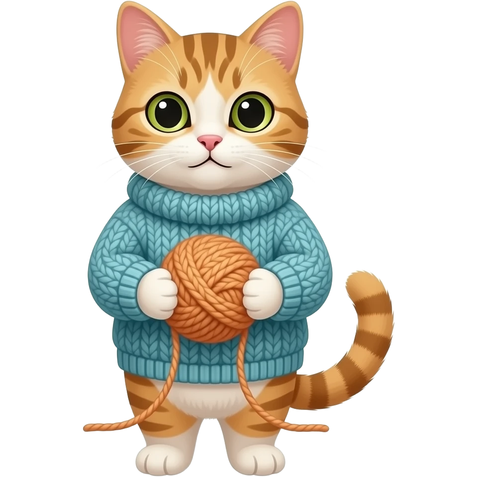 cat with knit sweater holding knit ball emoji
