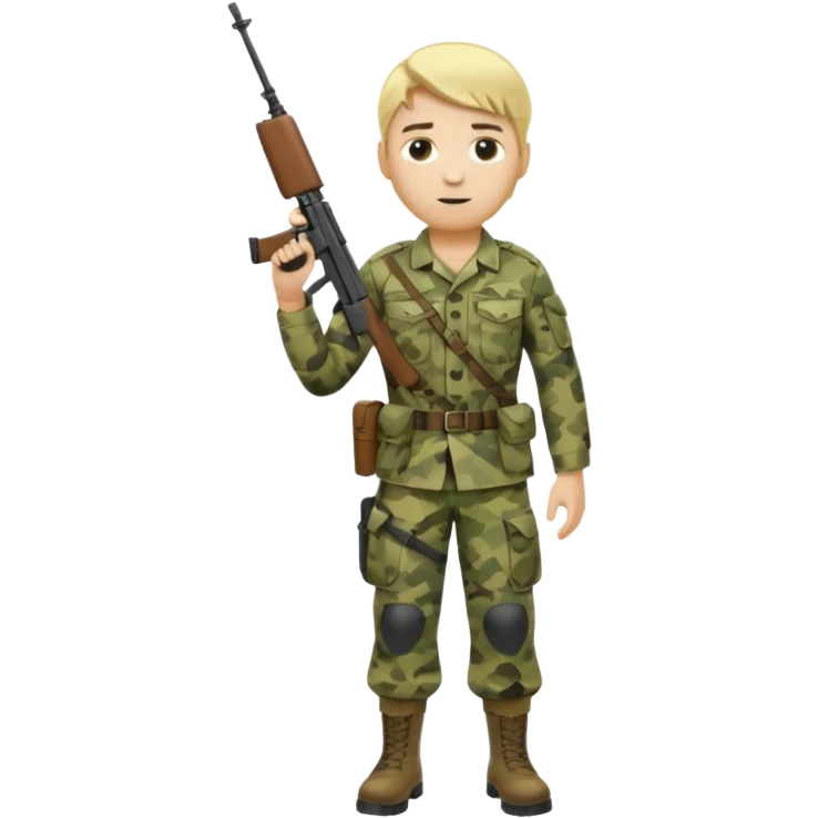 Full body of a Blonde army man holding service weapon and wearing camo uniform  emoji