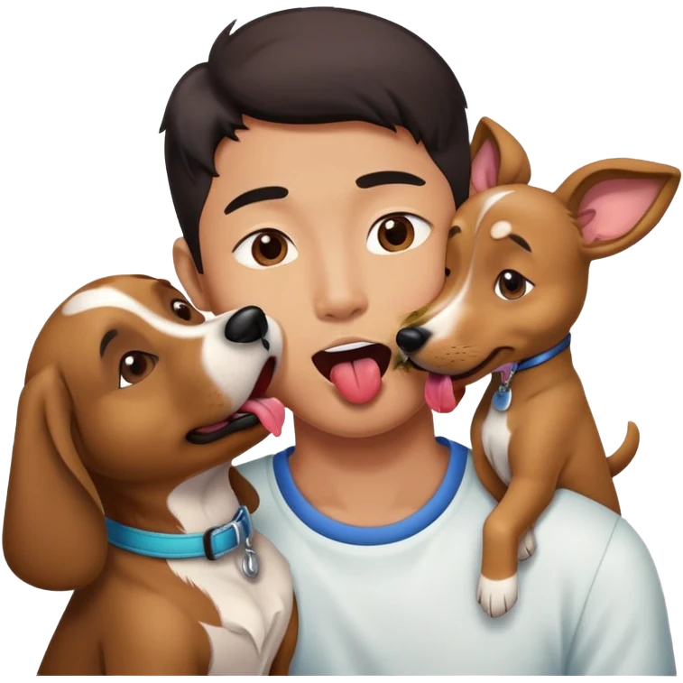 An Asian man licking a dog emoji