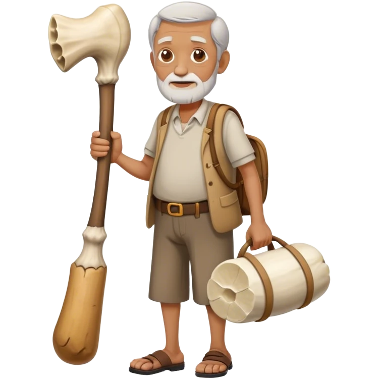 An old man carrying a big bone around his waist ￼ emoji