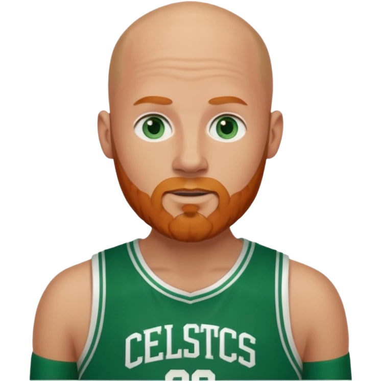 Bald white man with ginger beard and blue eyes in Celtics jersey emoji