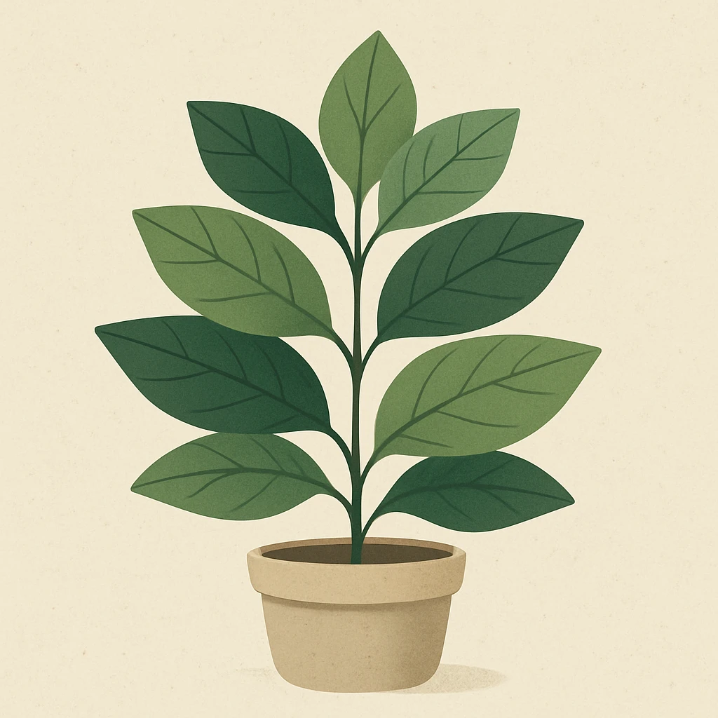 a stylized leafy plant with layered leaves and a neutral pot, general style emoji