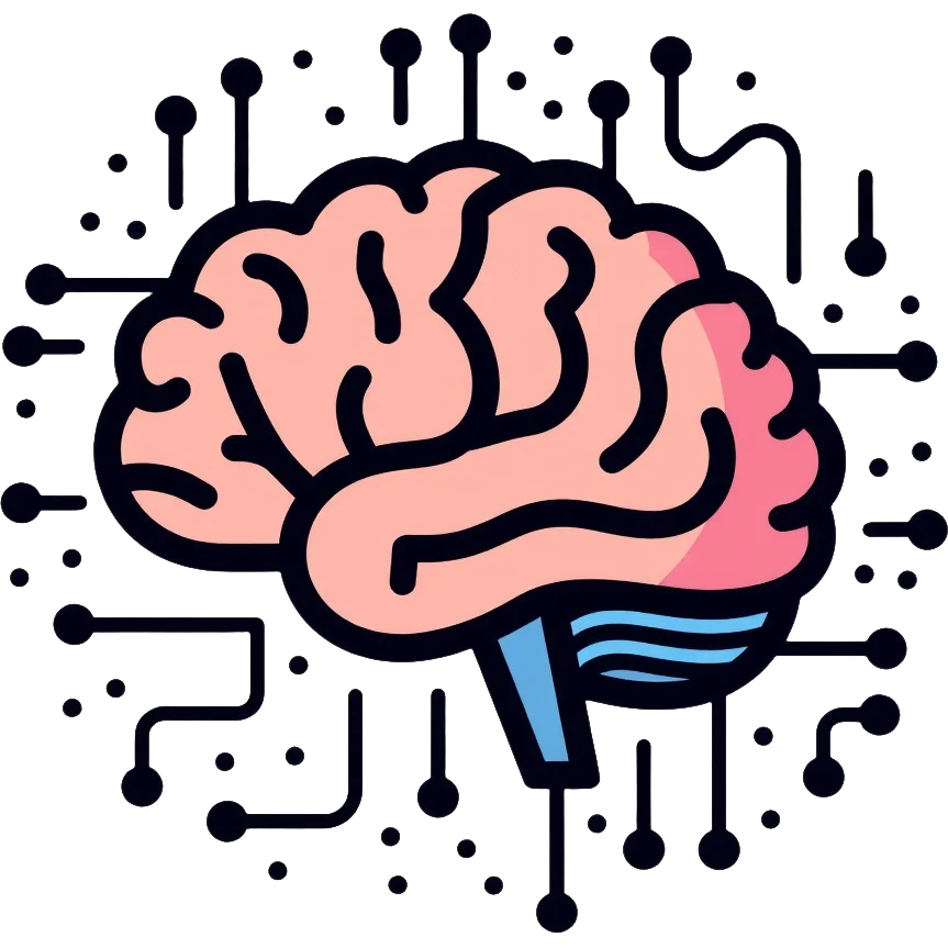 brain with digital circuits and text symbols emoji