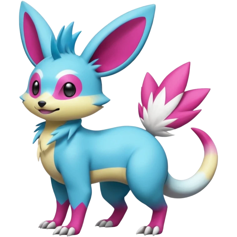 cyan-Magenta-gradients Minccino-Zeraora-Emolga-Vernid-Sergal-fusion-hybrid-animal-creature, full body emoji