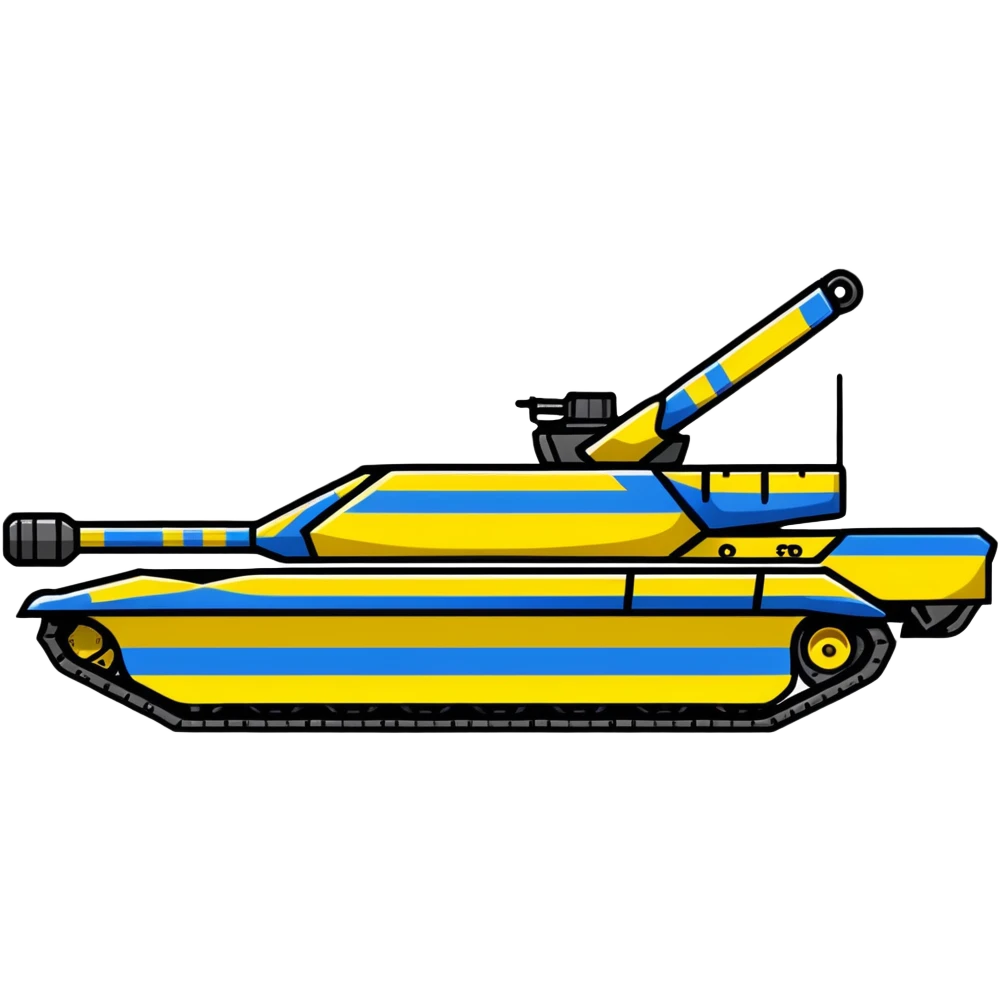 Modern Ukrainian battle tank with blue and yellow markings emoji