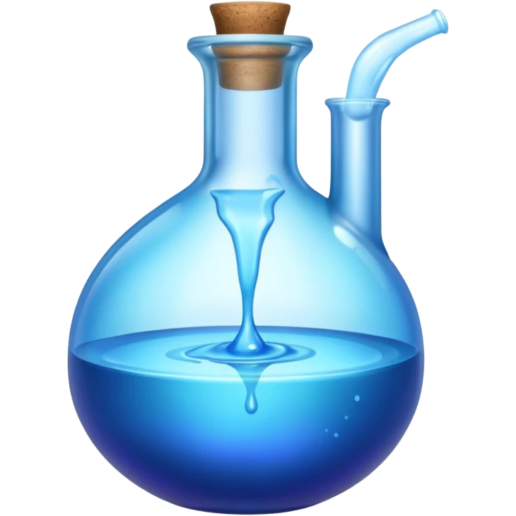 Blue potion bottle open with the liquid falling out (Upside-down with no cork and w/o handle) emoji