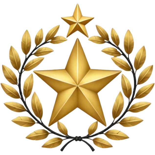 Gold double star with black laurel wreath emoji