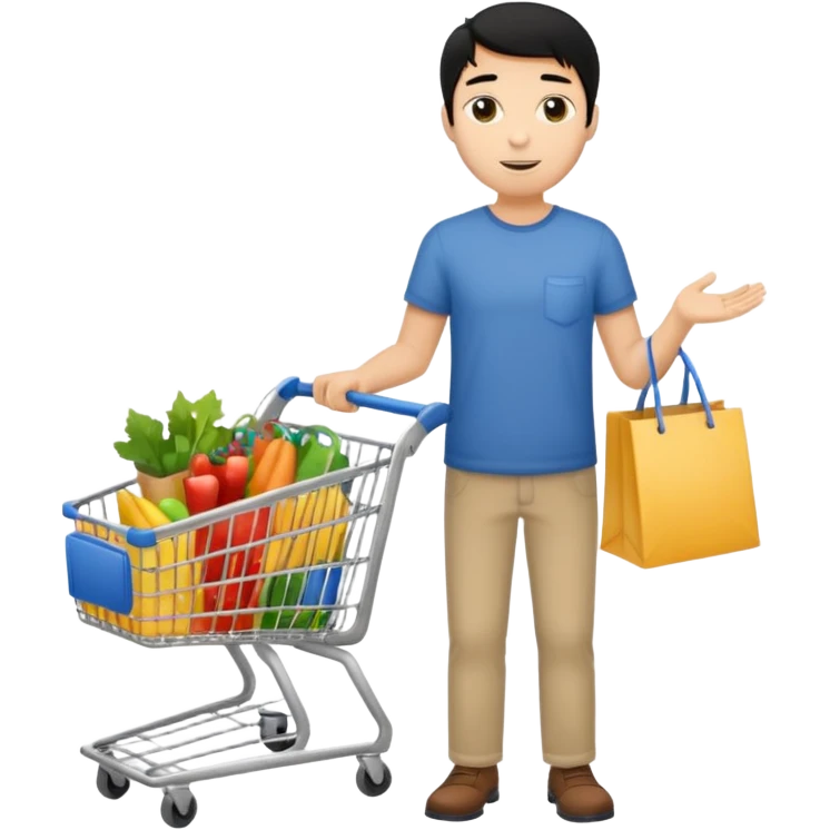 man-with-a-shopping-cart-full-body black hair emoji