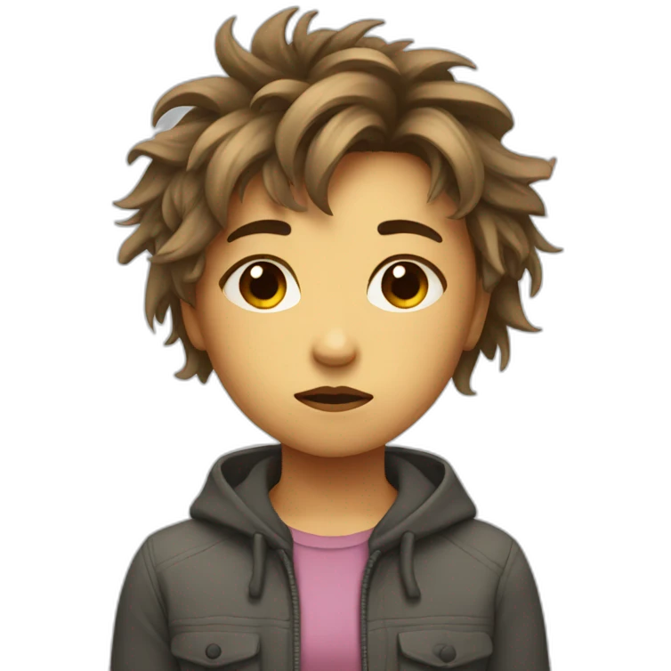 girl with messy hair and sad emoji