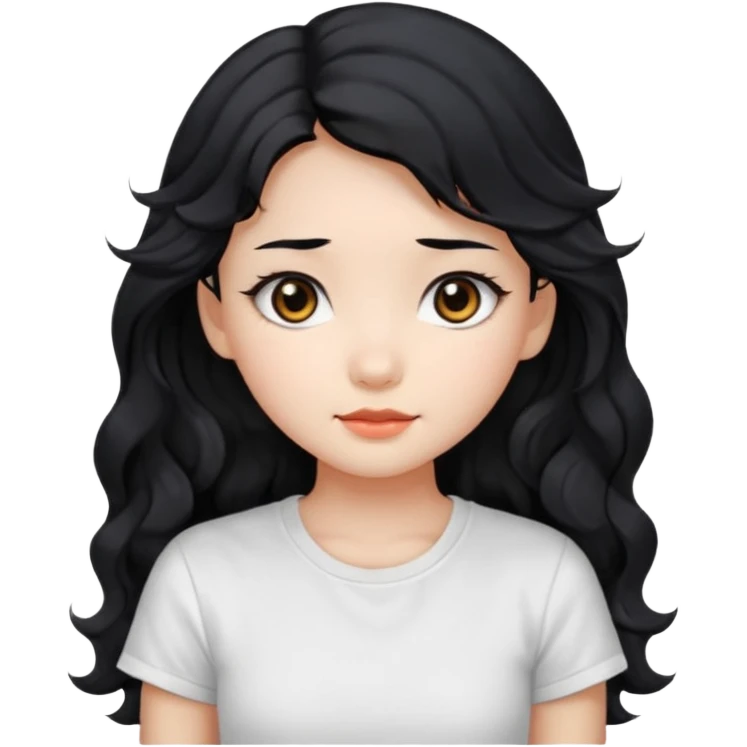 Cute beautiful girl,Black hair,wavy long hair, Black eyes, white T-shirt, Chinese  emoji