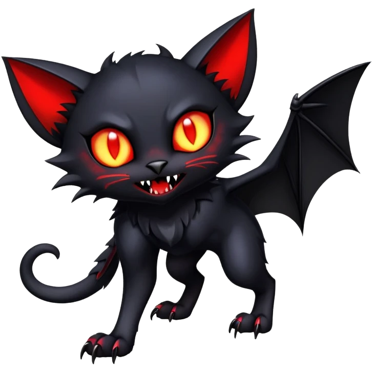 Vampiric feral futuristic gothic emo black bat-cat-Litten-Noibat-Fakémon-hybrid-creature (full body) emoji
