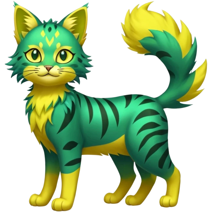 Green-Yellow Electrike-Lucretia-Luxray-Sprigatito-Bobcat-Amaura-Aurorus-Shiny-glorp-cat-fusion (full body) emoji