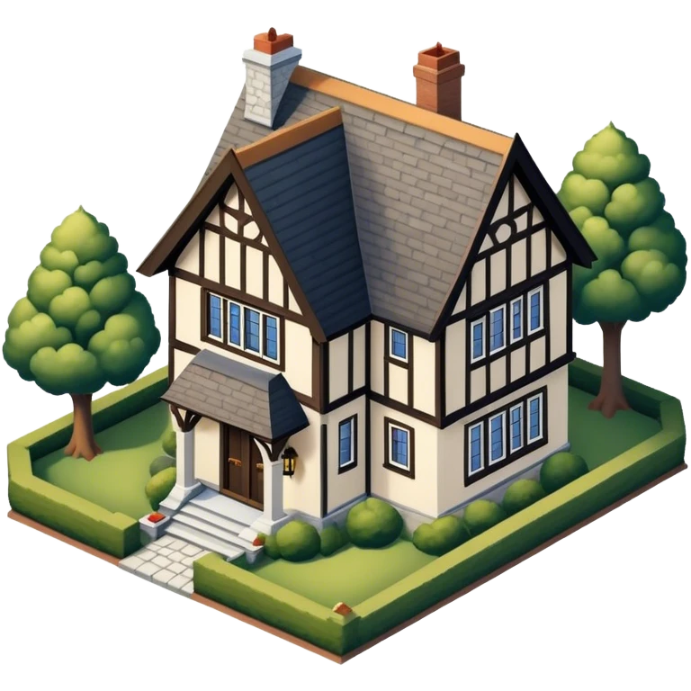tudor-style suburban house isometric exterior view emoji