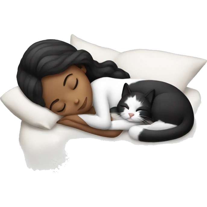 girl sleeping with black and white cat  emoji