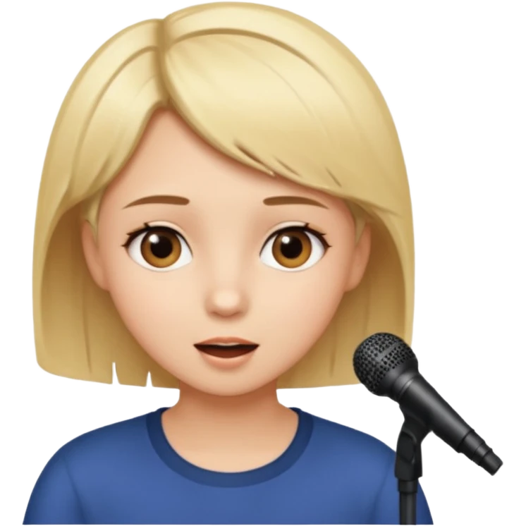 Crea una chica cantando con pelo rubio corto con ojos cafes  emoji