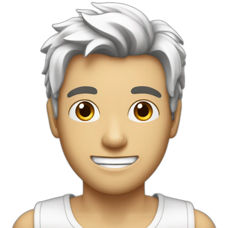 Jeune homme blanc avec cheveux blancs, vers l’avant, qui fait une grimace de travers très drôle emoji