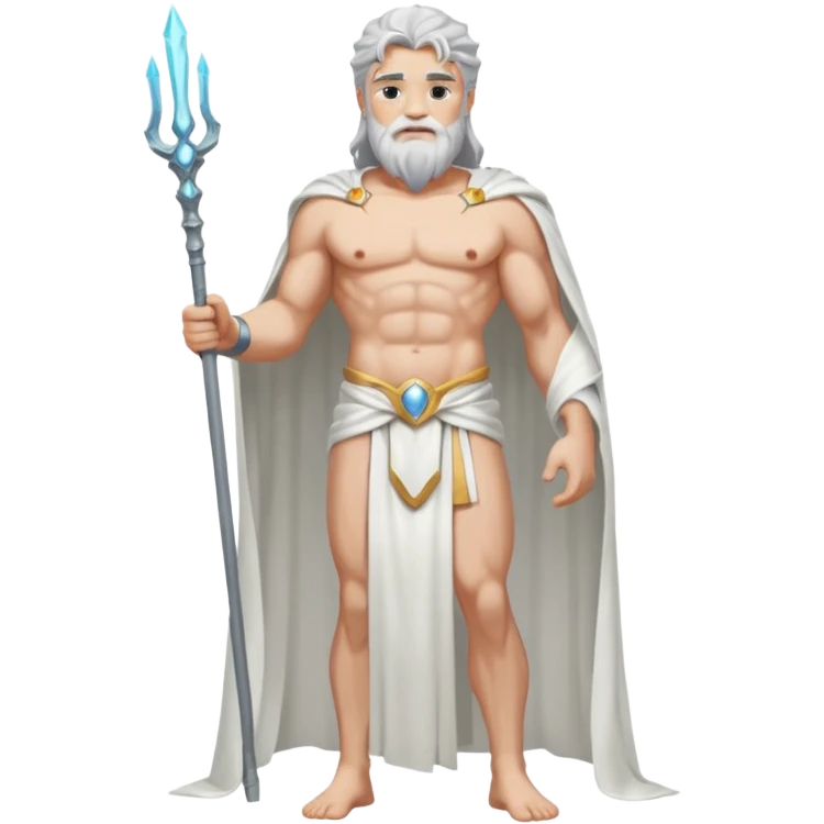 fullbody silverhair shirtless god ZEUS, white robe over shoulder, standing still emoji