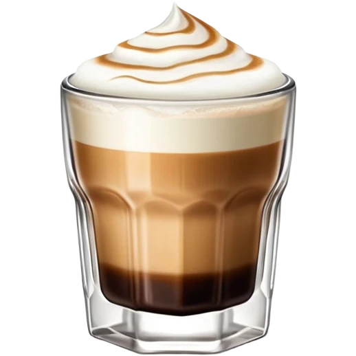 Small 4.5 ounce Gibraltar glass with cortado espresso drink, small glass tumbler with espresso and milk emoji