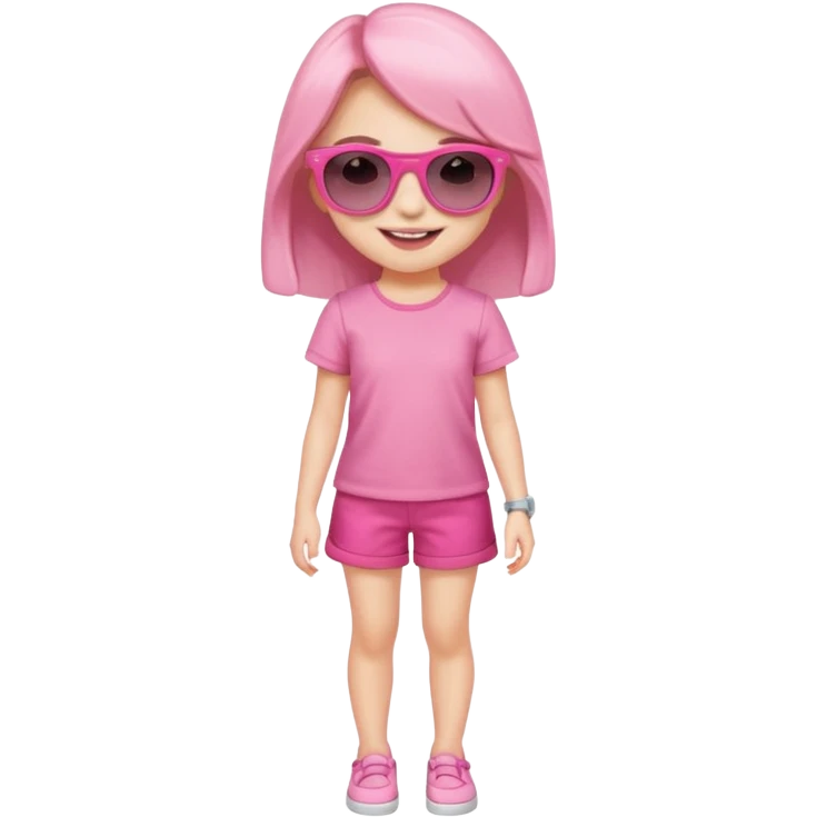 A beautiful asthethic cute girl with full body of clothes pink girly with cute sunglasses emoji