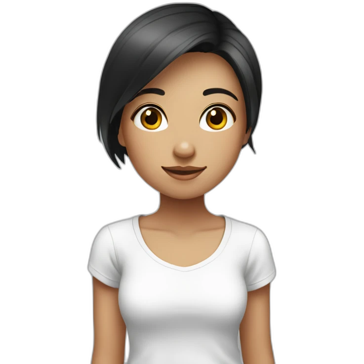 cute girl with short dark straight hair in a white t-shirt emoji