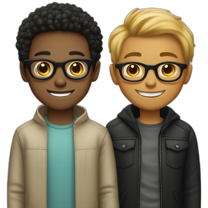 A light skin boy and light skin wearing small-size black-rimmed round glasses smiling emoji
