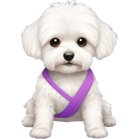 White maltipoo in a yoga outfit with a yoga mat  emoji