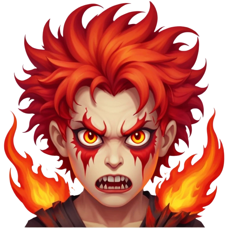 Wild demonic artist with crazy hair and fiery eyes, painting chaotic hellish scenes emoji