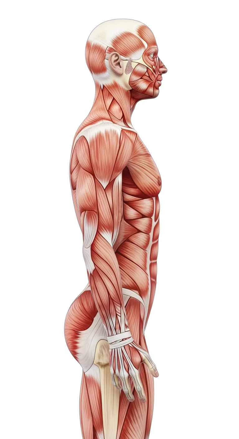 corpo umano anatomico di profilo realistico con schiena piatta e glutei piatti, sfondo bianco, iperrealistico 4k emoji