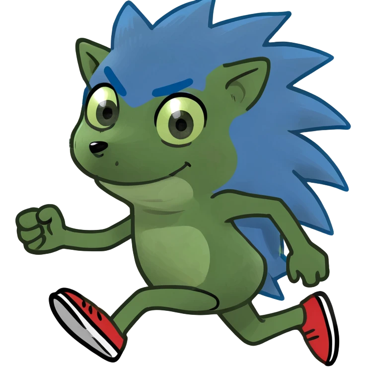 Sanic the Hedgehog, running pose, blue spiky hair, meme style emoji