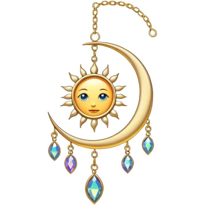 Hanging chained sun-catcher with iridescent crystal gemstones  and gold crescent  emoji