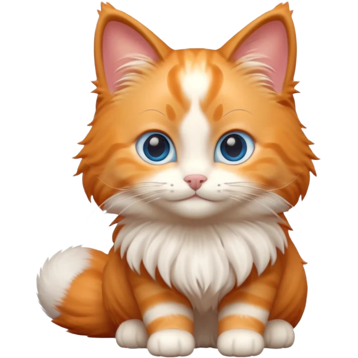 A 3D cartoon orange-ginger Ragdoll cat with gentle smile, fluffy tail, soft rim lighting, dreamy Memoji-style tone. emoji