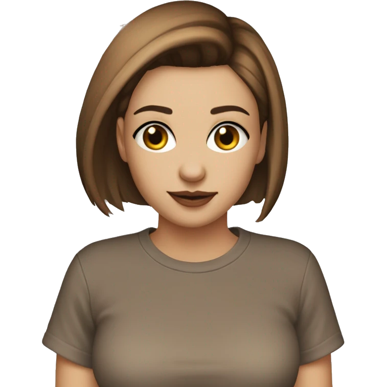 girl with Emma Mayers haircut but in brown and round gases and aesthetic t shirt emoji