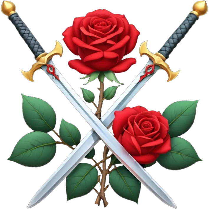 Crossed weapons with a rose emoji