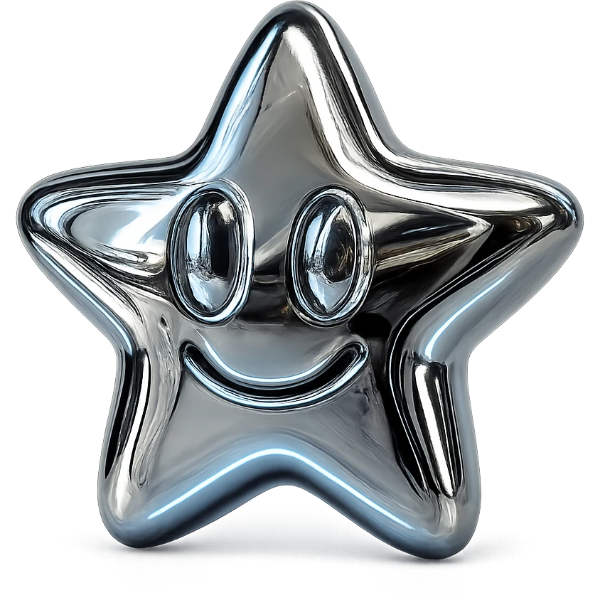 A symmetrical, cartoon-like star with shiny edges, glowing blue emoji