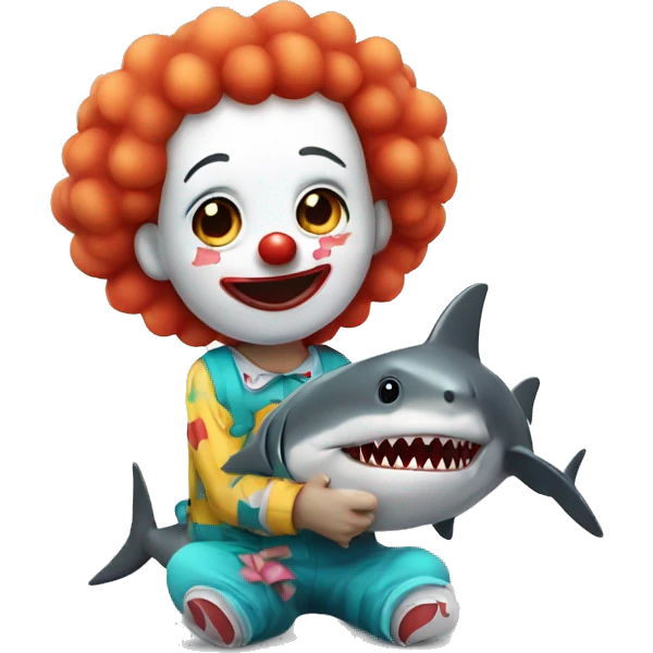 cute clown with a tiny pet shark  emoji