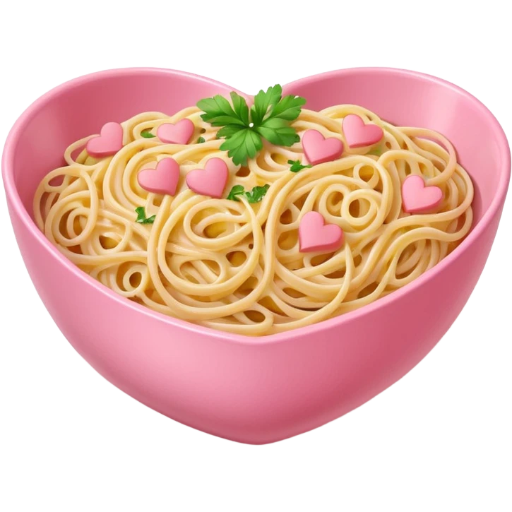 Spaghetti carbonara, in a pink bowl, the bowl should be heartshaped emoji