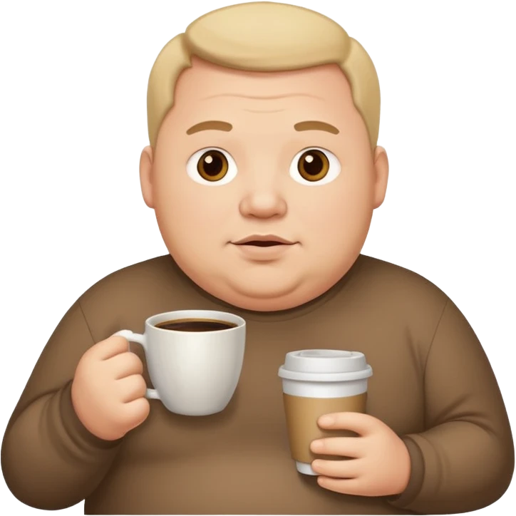 fat man, hold a cup of coffee emoji