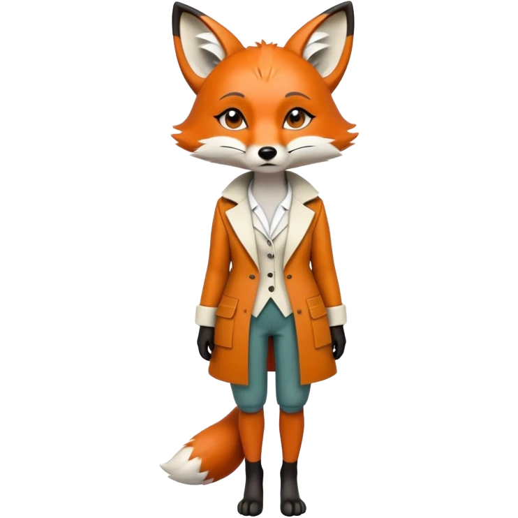 extremely sad crying anthropomorphised female fox in stylish outfit, no sunglasses, looking to the left, poor posture, full-body view emoji