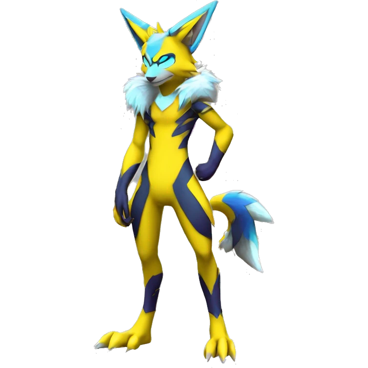Shiny Colorful Anthro Edgy Cool Zeraora-Renamon-Pokémon-Fakémon with neon markings Full Body Detailed High Quality  emoji