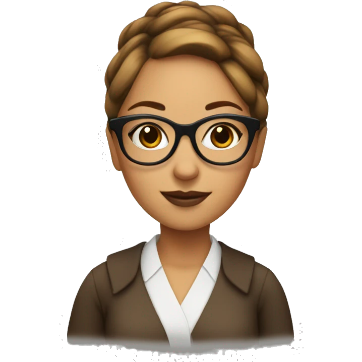 Woman librarian bun brown glasses with a book emoji