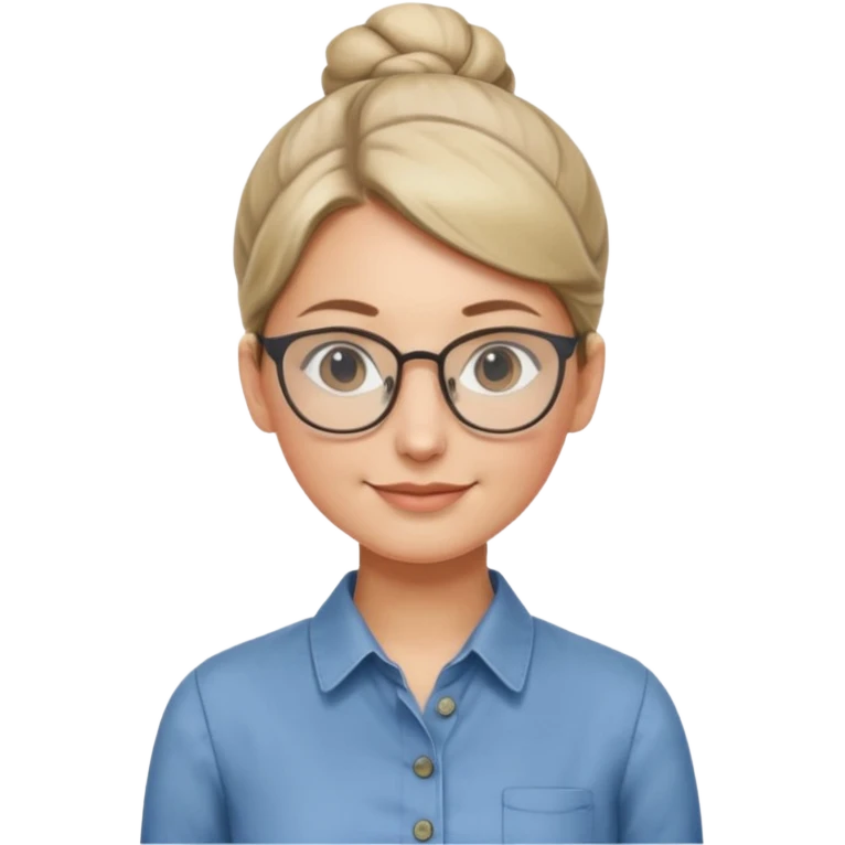 Librarian Style – neat bun, thin metal glasses, calm gentle smile.














































 emoji
