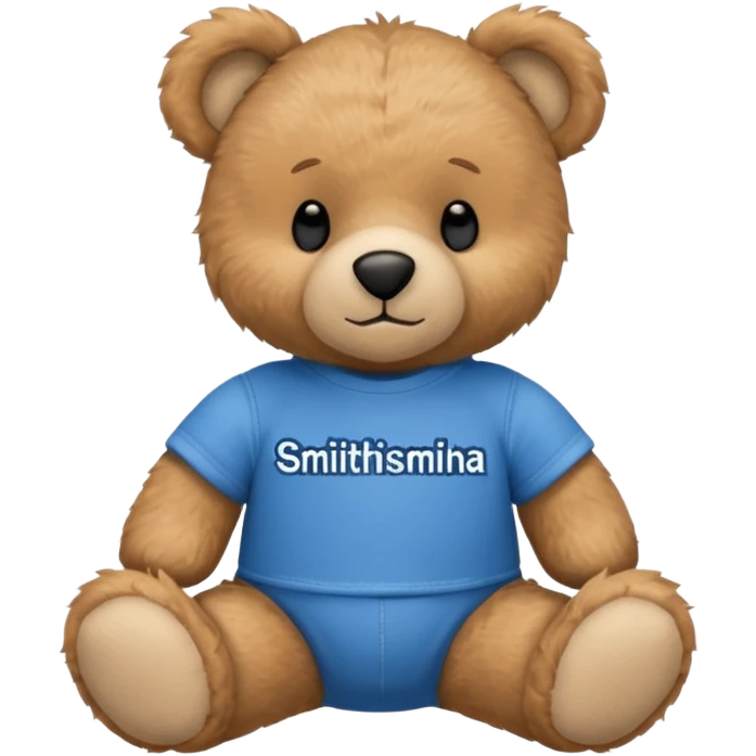 teddy bear wearing a blue tshirt that says smithsonian emoji