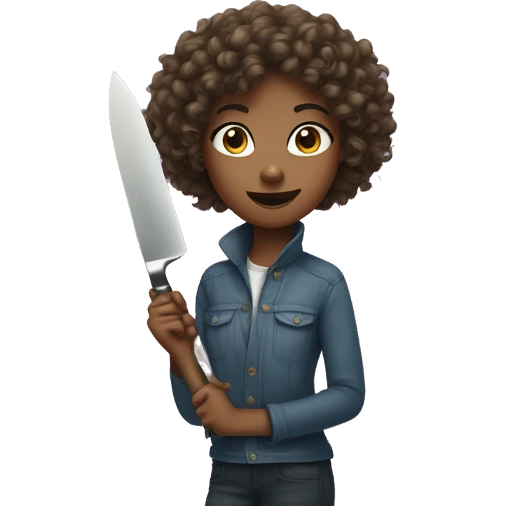 Curly hair girl with plastic knife  emoji