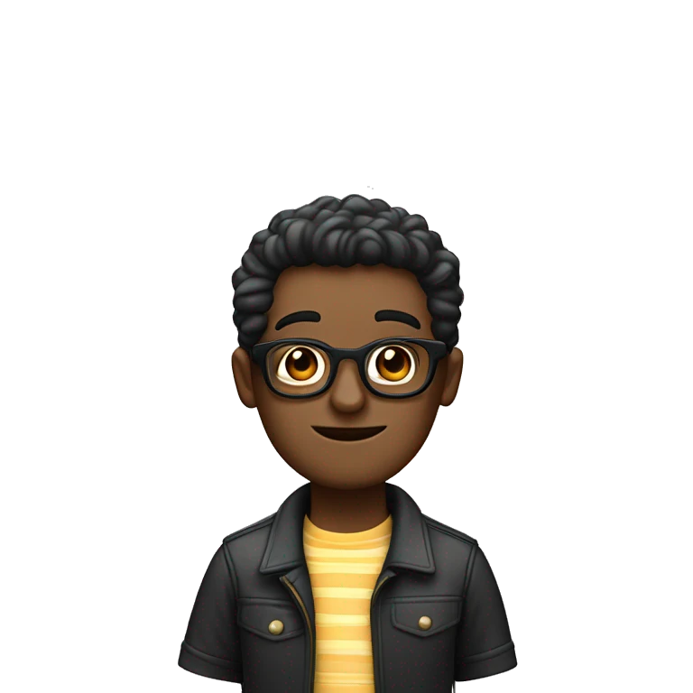 Un chico con pelo churros negro y con lentes emoji