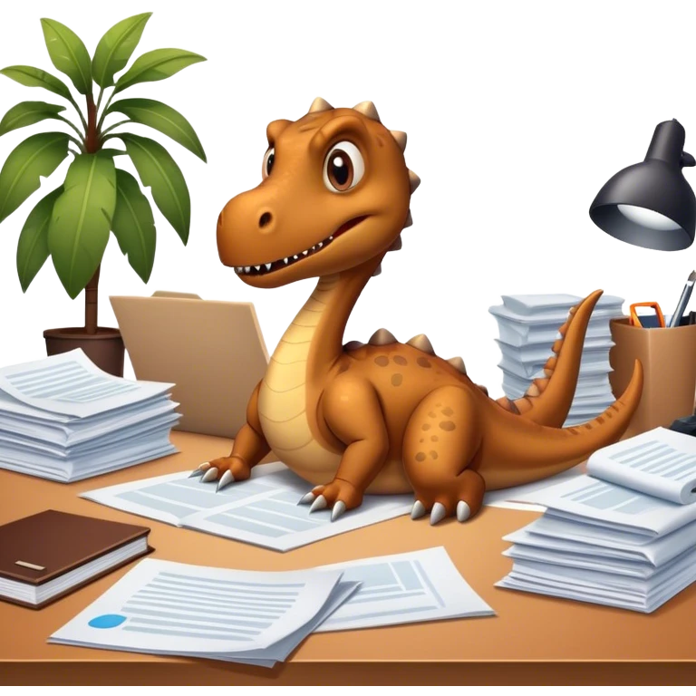 office dinosaur lying on papers emoji