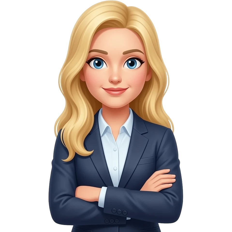 long blonde haired woman gesturing "No" arms crossed in front of her. emoji