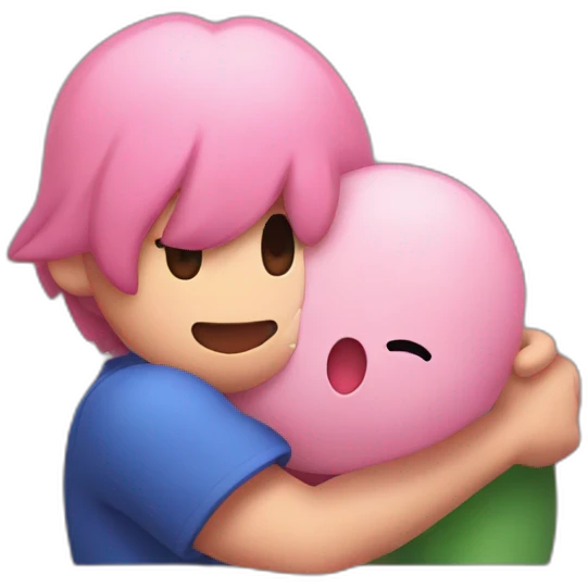 Kirby hugging Link emoji
