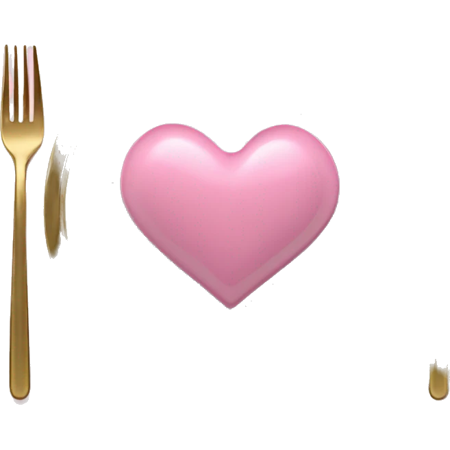 Realistic laying flat empty gold and pink heart charger plate with utensils  emoji